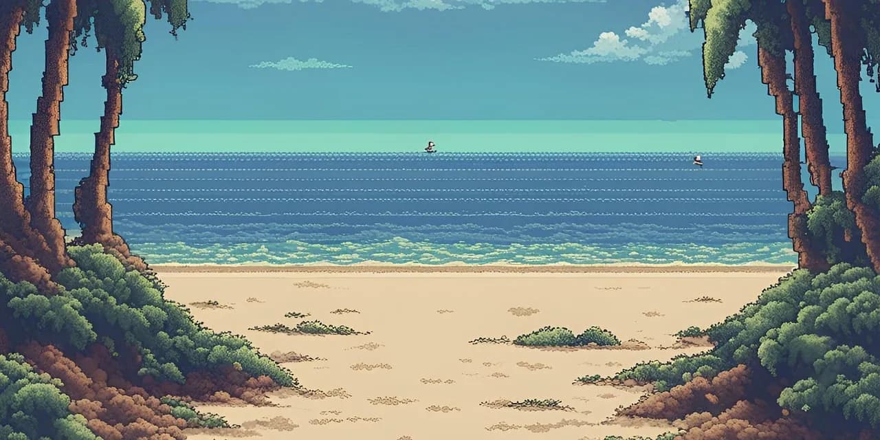 beach in pixel art background